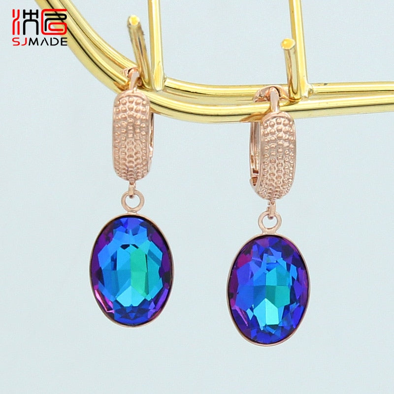 SHENJIANG New Fashion Egg Shape Oval Crystal Dangle Earrings Rose Gold For Women Wedding Elegant Jewelry