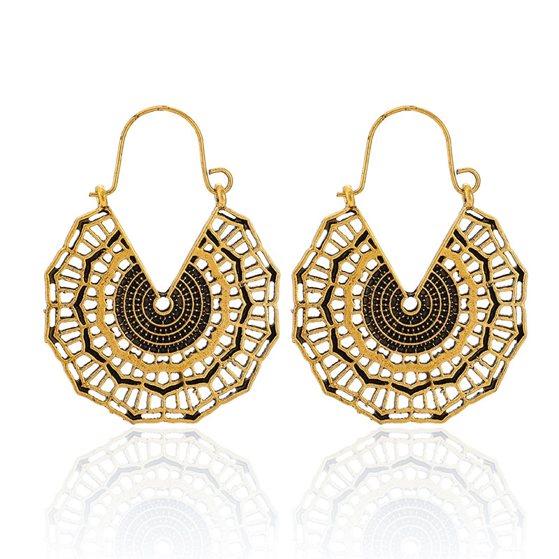 HuaTang Vintage Gold Silver Color Drop Earrings for Women Boho Geometric Carved Earrings Female Indian Ethnic Jewelry brincos