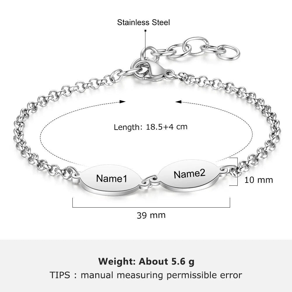 Personalized Oval Design Engraved Chain Bracelets for Couples Custom 2 to 4 Names Stainless Steel Friendship Bracelet Mom Gift