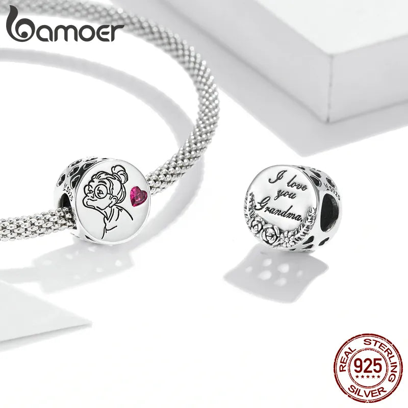 bamoer Family Letter Floral Bead Grandma Nana Heart 925 Sterling silver CZ Charms  fit Original Bracelet Bangle Jewelry  SCC1762