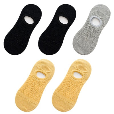 5 Pairs/Set Women Silicone non-slip invisible Socks Summer Solid Color Mesh Ankle Boat Socks Female Cotton Slipper No show Socks