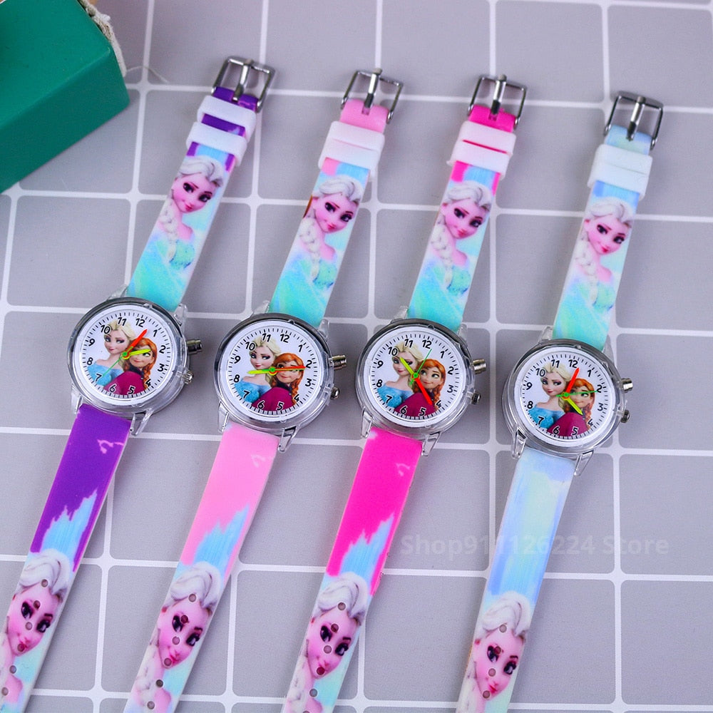 Disney Princess Elsa Kids Watches Girls Silicone Strap Cartoon Rabbit Dinosaur Light Children Wrist Watch Clock reloj infantil