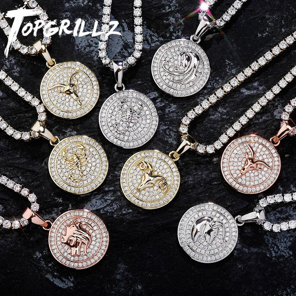 TOPGRILLZ 2020 New 12 constellations Pendant Iced Out Micro Pave Cubic Zirconia Hip hop Personalised Jewelry Men Women For Gift