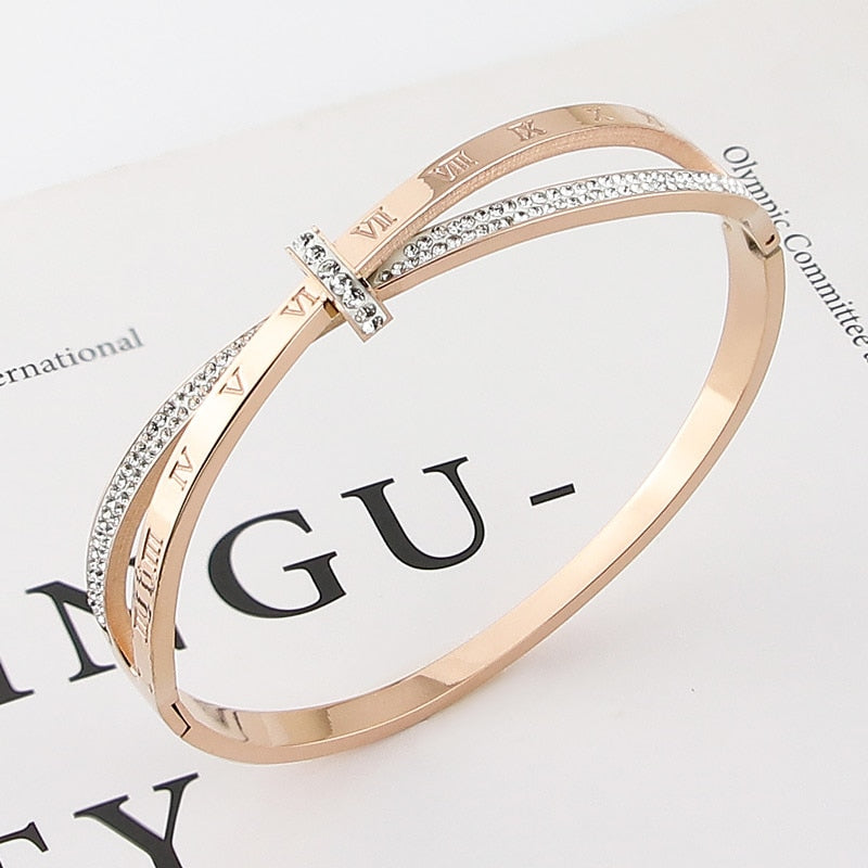 New Stainless Steel  Jewelry Crystal Bracelets Cross Roman Numerals  Bangle For Women&#39;s Who Love Gifts Wholesale