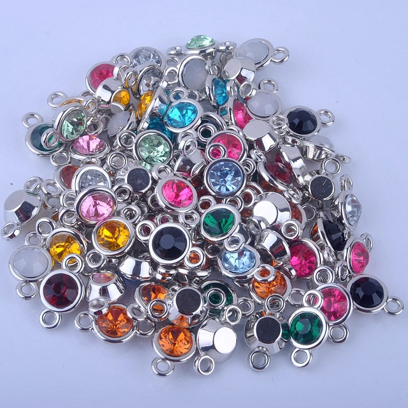 1 set of 12pcs Bright Birthstone Charms Silver color Acrylic charms measuring 11 mm by 19 mm for DIY Statement Necklace, Pendant, Anklet and Bracelet