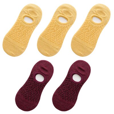 5 Pairs/Set Women Silicone non-slip invisible Socks Summer Solid Color Mesh Ankle Boat Socks Female Cotton Slipper No show Socks