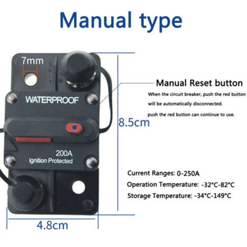 30A 40A 50A 60A 70A 80A 100A 120A 150A 200A 250A 300A AMP Circuit Breaker Fuse Reset 12-48V DC Car Boat Auto Waterproof