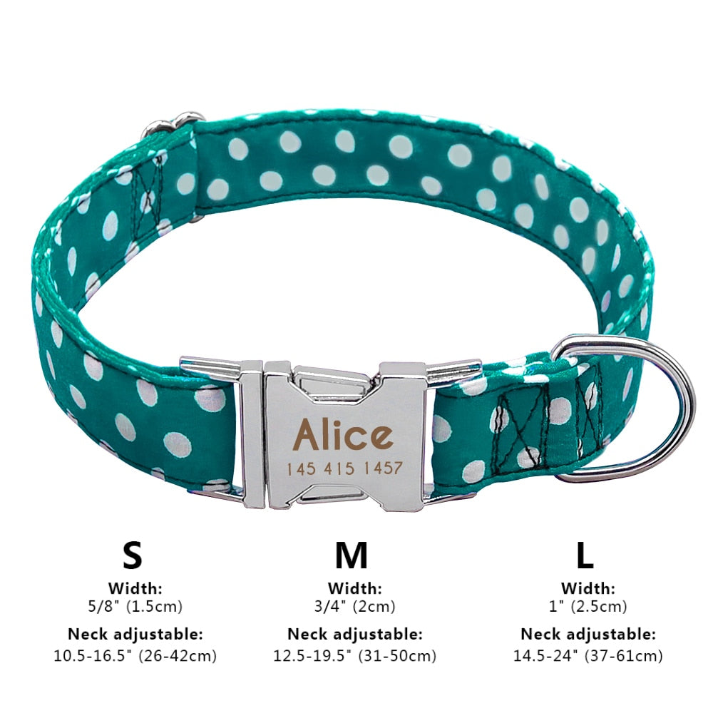 Personalized Dog Collar Nylon Print Dog Collars Customized Puppy Pet Collar Engraved Name ID for Small Medium Large Big Dogs Pug