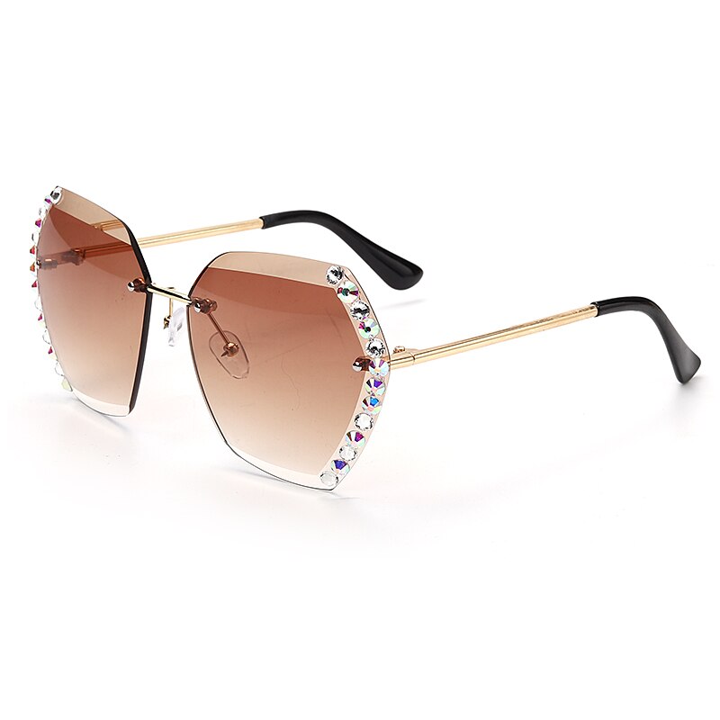 JASPEER New Crystal Rimless Sunglasses Women Luxury Brand Designer Rhinestone Frameless Gradual Sun Glasses Shades Hexagon