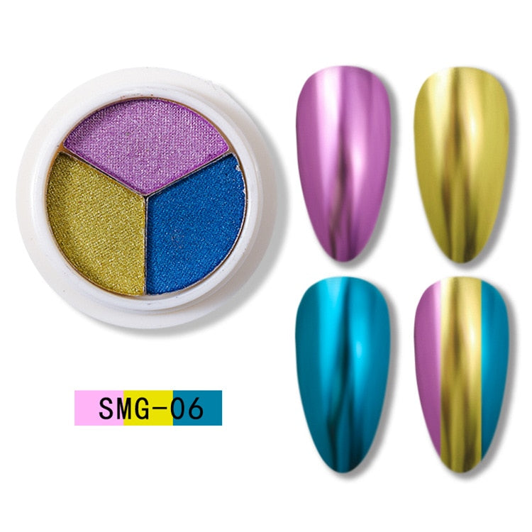 6 Colors Holographics Laser Aurora Solid Mirror Nail Glitter Powder Nails UV Gel Polish Pigment Nail Art Decorations Accessories