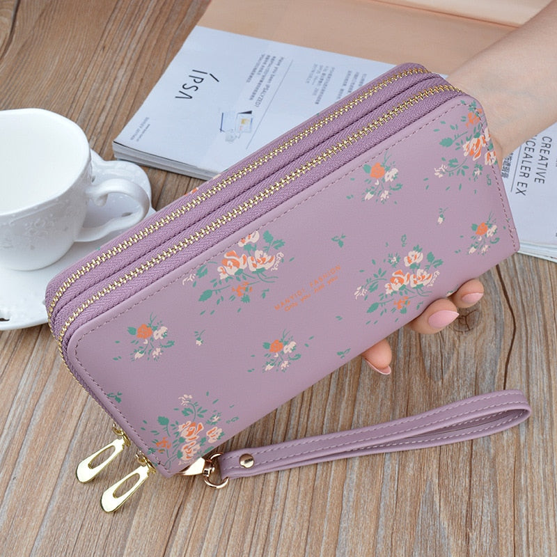 Wristband Phone Purses Women Wallets Splice Female Purse Leather Ladies Long Woman Wallets Big Card Holder Clutch Double Zipper