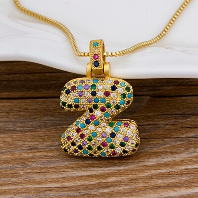 Nidin Luxury A-Z 26 Letters Zircon Pendant for Women Cute Rainbow Initials Name Necklace Fashion Party Wedding Birthday Jewelry