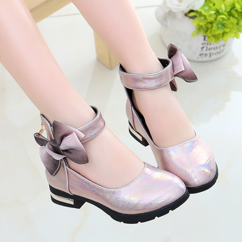 Pink Childrens Girls Leather Shoes Kids High Heeled Girls Princess Shoes For Party Wedding Big Girls Dress Shoes chaussure fille