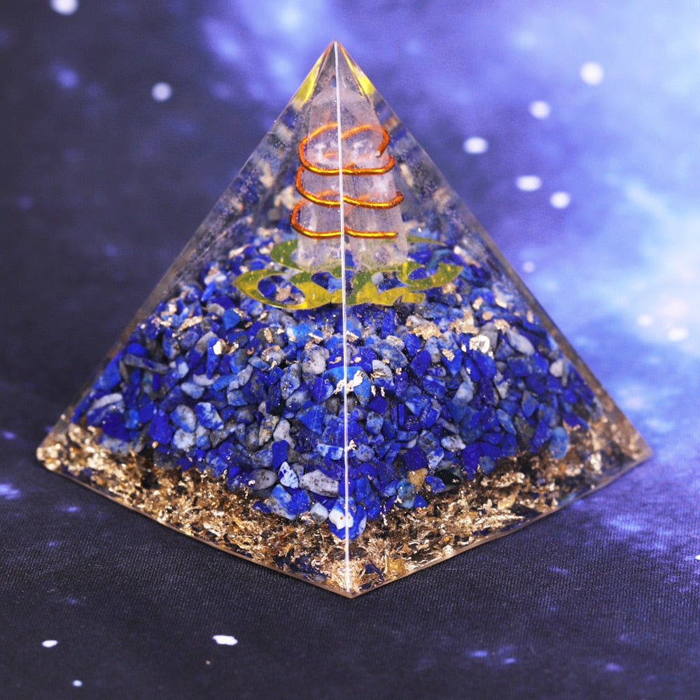 Natural Lapis Lazuli Orgone Pyramid Energy Generator Chakra Balancing Stone Reiki Healing EMF Protection Home Office Decor