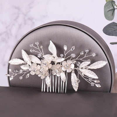 Silver Color Pearl Crystal Wedding Hair Combs Hair Accessories for Bridal Flower Headpiece Women Bride Hair ornaments Jewelry