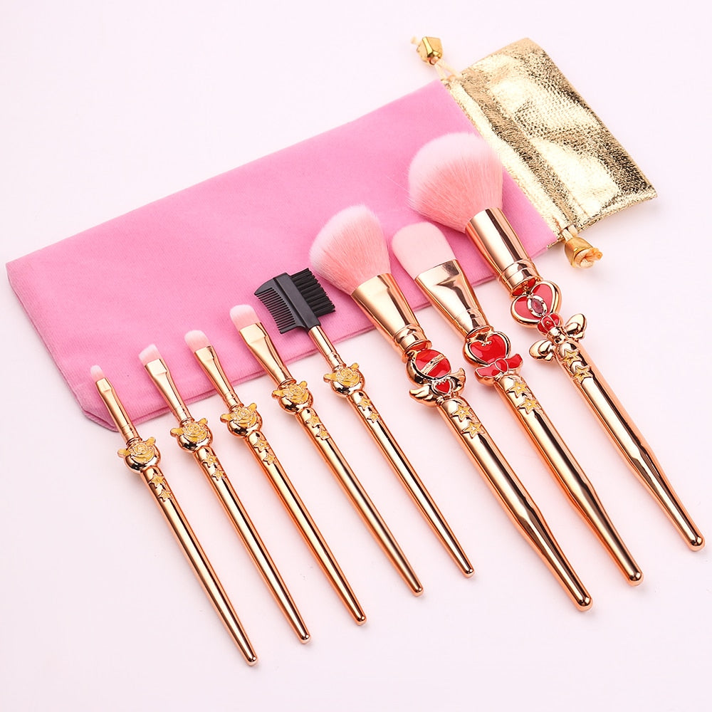 New 8pcs Pro Makeup Brushes Sets & Kits Moon Anime Soft Hair Blusher Concealer Eye Shadow FOUNDATION Lip Brush Cosmetics Tool