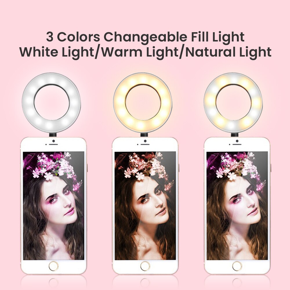 Selfie Round Circle Light Lazy Mobile Phone Holder Stand Bracket with LED Lamp Flexible Arm Photography ringlight for Youtube Video Live.
