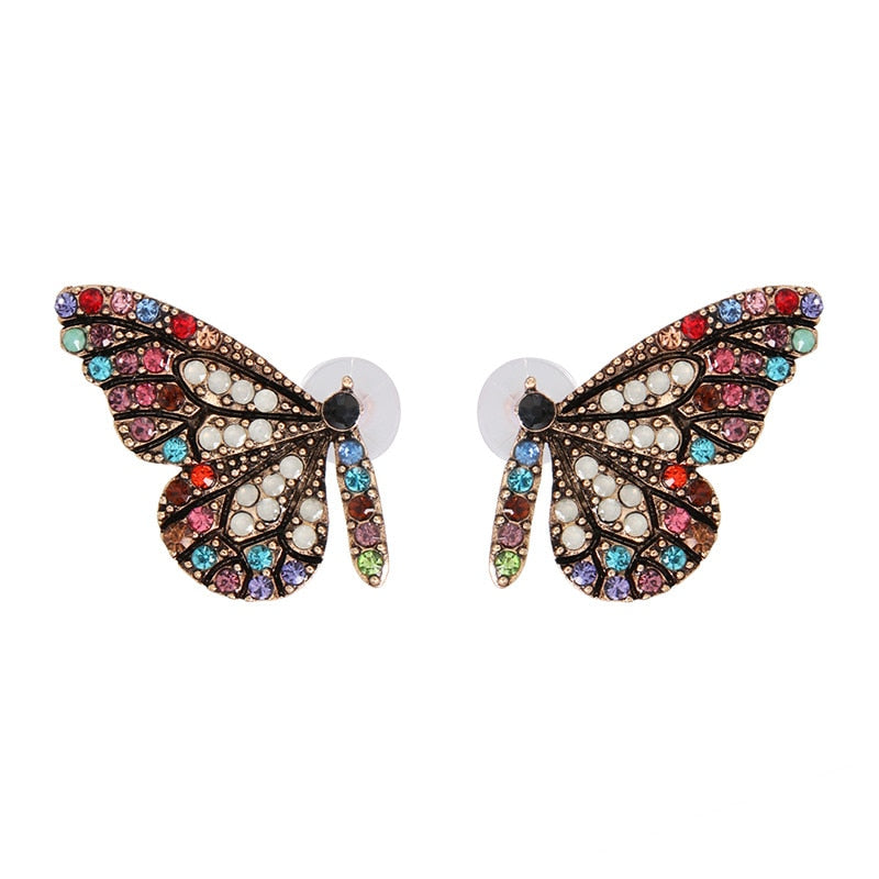 Party jewelry accessories vintage Bee crystal earrings Insect statement stud earrings in the shape of a pearl butterfly.