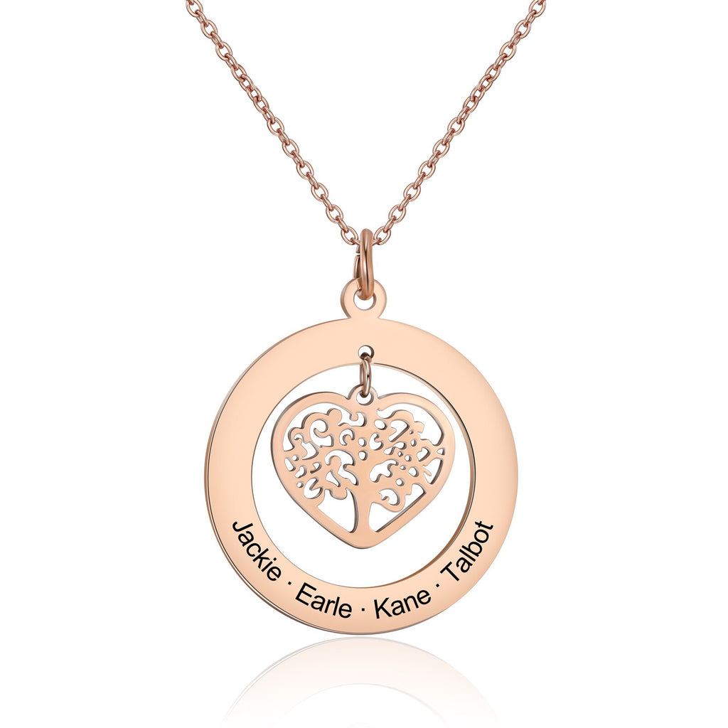 JewelOra-Collier arbre de vie personnalisé avec nom gravé, bijou rond avec document en argent, cadeaux pour la présidence et la famille