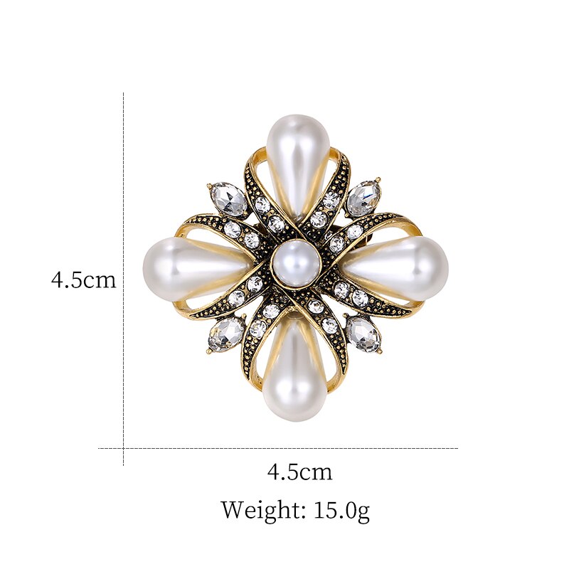 baiduqiandu New Arrival Simulated Shell Pearl and Crystal Cross Brooch Pins Dress Coat Jewelry Accessories