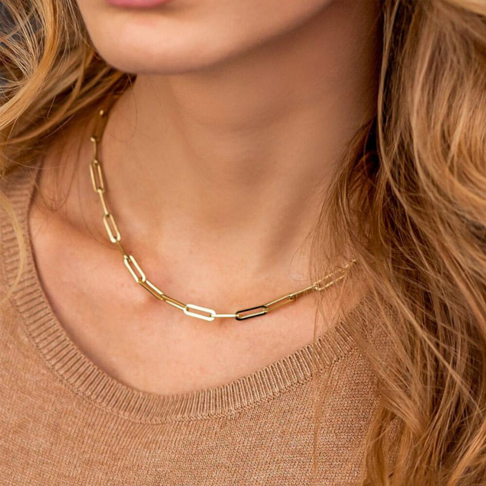 eManco 2022 Hot Fashion Paperclip Link Chain Women Necklace Stainless Steel Gold Color Chain Necklace For Women Men Jewelry Gift