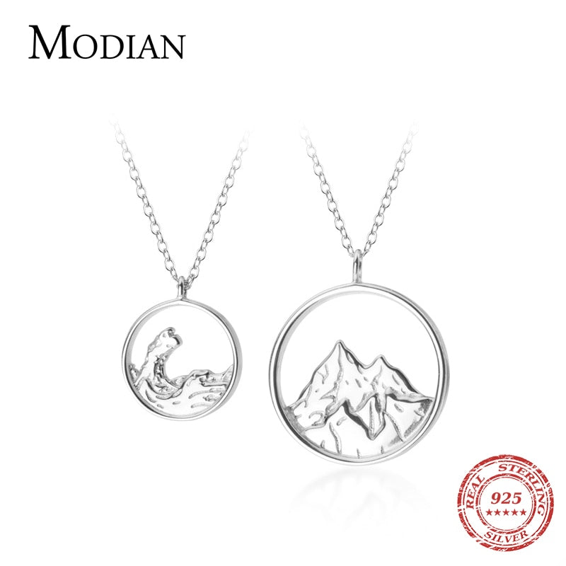 MODIAN Fashion 925 Sterling Silver Couple Necklace for Men Women Romantic Mountain Sea Pendant Necklace Fashion Fine Jewelry