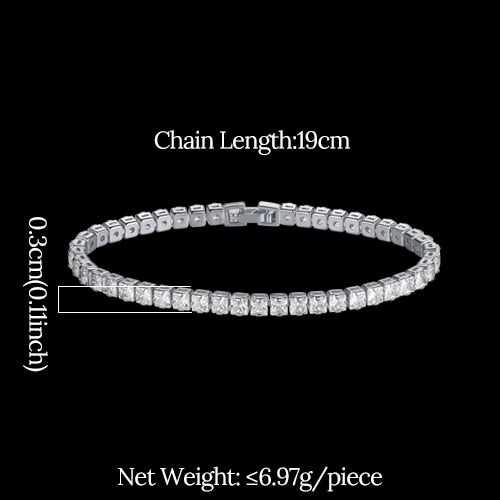 JINSE Fashion Crystal CZ Tennis Bracelet 3mm Hip Hop Cubic Zirconia Charm Bracelets for Men Classic Vintage Wedding Jewelry