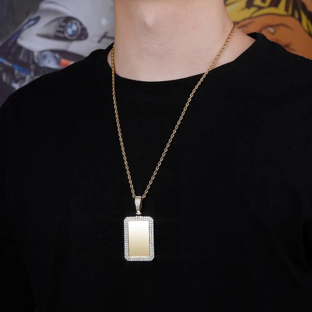 TOPGRILLZ custom photo square medallion pendant iced zircon pendant men hip hop fashion jewelry