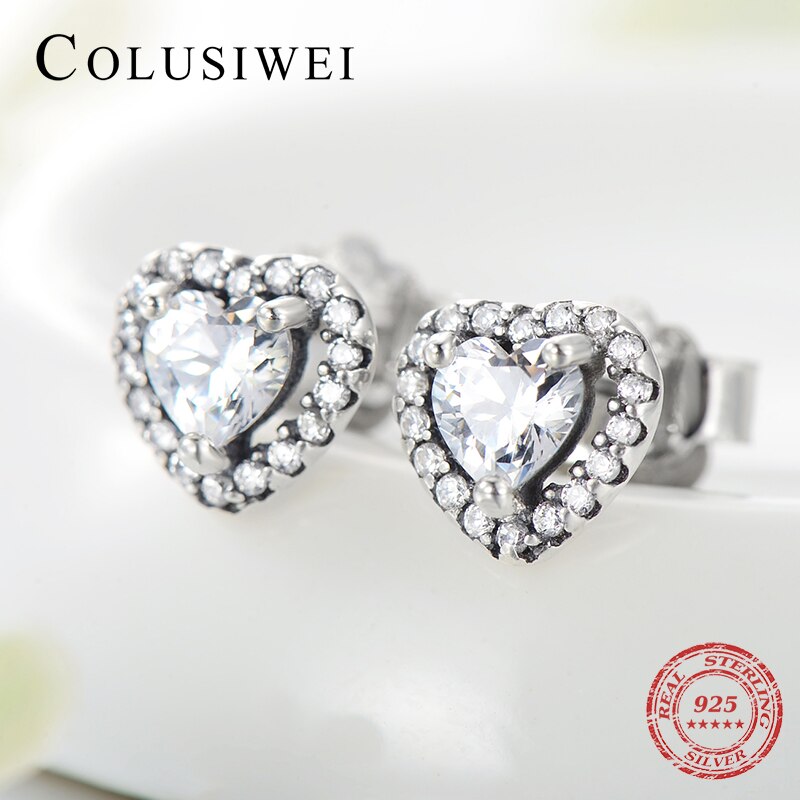 Colusiwei 925 Sterling Silver Dazzling Clear CZ Heart Stud Earrings Silver for Women Sterling Silver Jewelry Valentine Day Gift