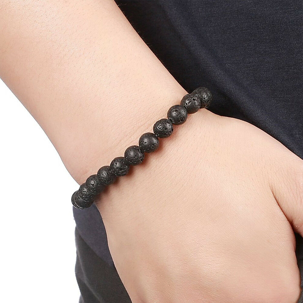 Nature Beaded Bracelet Men 8mm Natural Stone Lava Rock Tiger Eye Black Onyx Matte Healing Beads Stretch Charm Yoga Women Jewelry