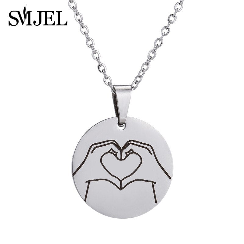 SMJEL Stainless Steel Charm Necklace Fashion Jewelry Hand Love Heart Gesture Necklace Pendant for Women Gift Best friends bijoux