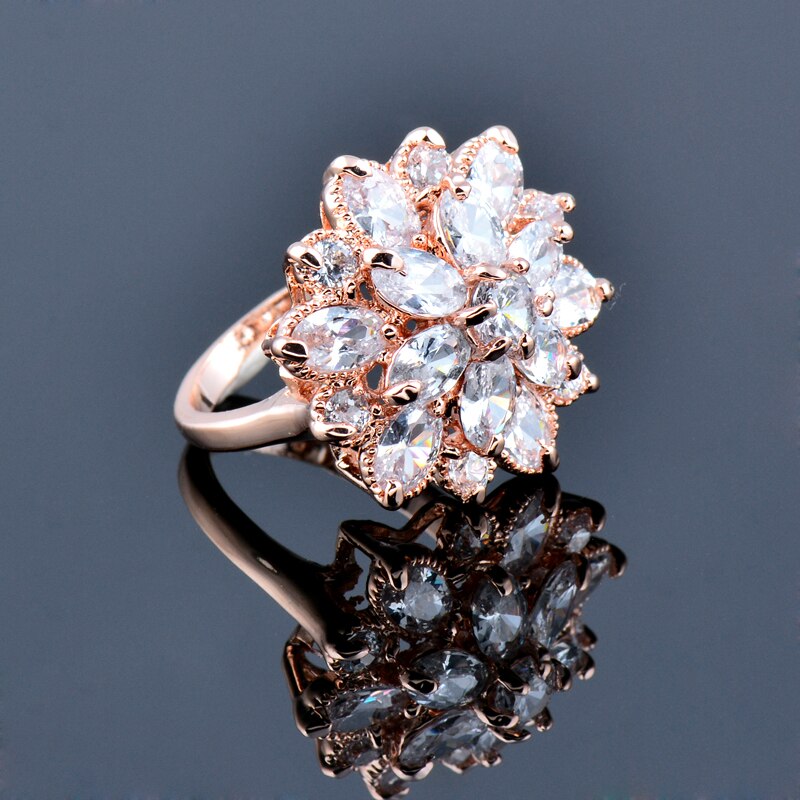 SINLEERY Luxury Crystal Flower Rings For Women Wedding Engagement Jewelry Rose Gold Silver Color Ring Size 67 8 9 10 JZ547 SSO