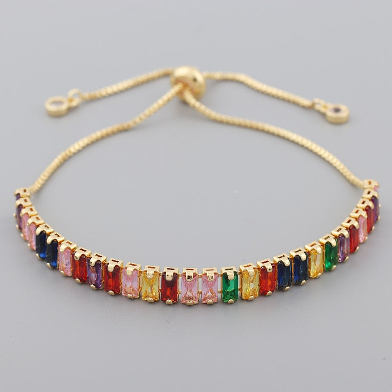 Gold filled baguette cubic zirconia bracelet for women men luxury jewelry rainbow cz tennis gorgeous trendy bangle girls gift