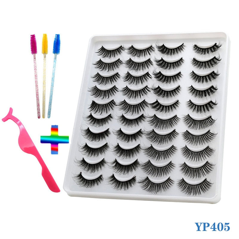 10/20 Pairs of Handmade False Eyelashes Naturally Soft Eyelashes Enlarged Eyes 3D Mink Eyelash Brush Makeup Eyelash Tool