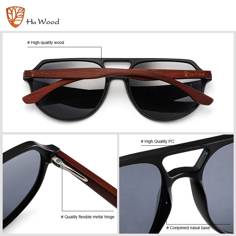 Hu Wood Brand Design Bamboo Wood Sunglasses Women Men Vintage Square Sun Glasses Fashion Coating Mirror Sunglass UV400 Oculos