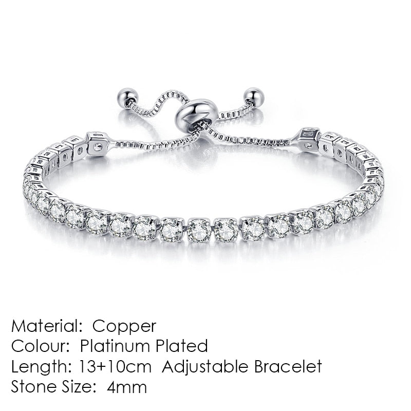 Tennis Bracelets For Women Shining White Gold Color Single-layer Zircon Adjustable Slider Buckle Charm Bracelet Fashion Jewelry