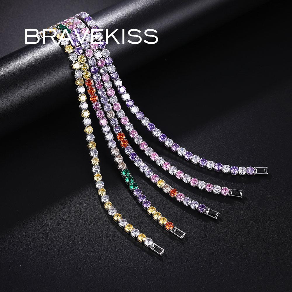 BRAVEKISS Muticolors Crystal Tennis Bracelet Wedding Luxury Bracelets for Women Cubic Zirconia Accessories Jewellery BUB0097