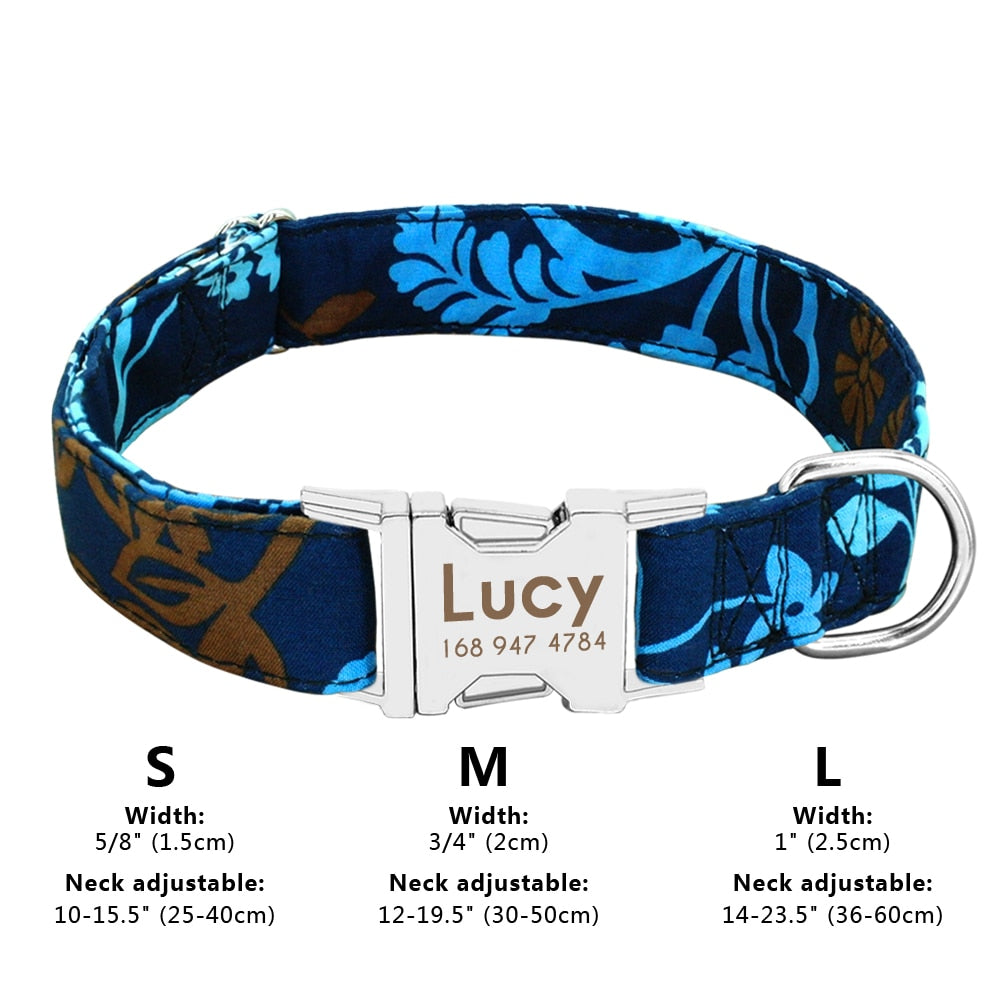 Personalized Dog Collar Nylon Print Dog Collars Customized Puppy Pet Collar Engraved Name ID for Small Medium Large Big Dogs Pug