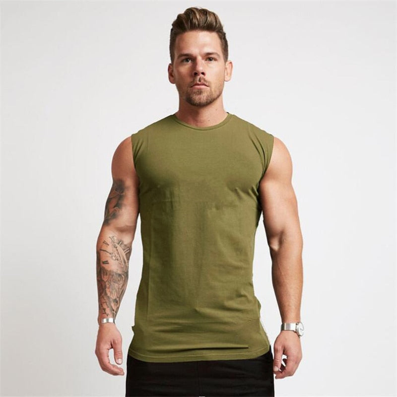 2021 Summer Newest Brand Mens Curved Hem Solid Color Gyms Stringers Vest Bodybuilding Clothing Fitness Man Tanks Tops