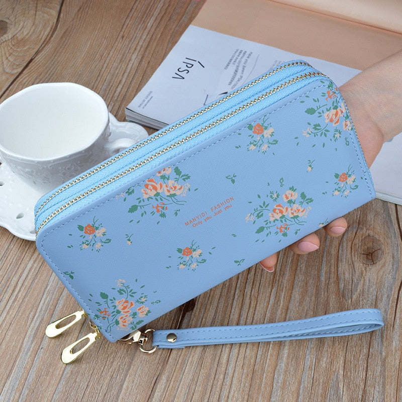 Wristband Phone Purses Women Wallets Splice Female Purse Leather Ladies Long Woman Wallets Big Card Holder Clutch Double Zipper