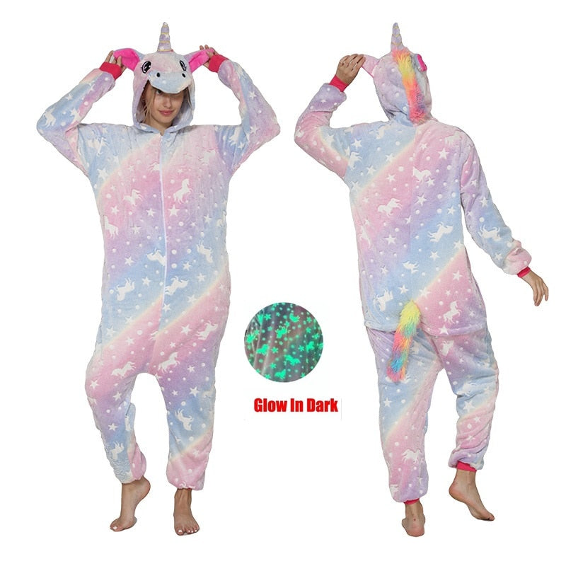 Kigurumi Unicorn Pajama Stitch Adult Animal Onesie Women Men Couple Pajamas Winter Pijamas Suit Panda Sleepwear Flannel Pyjamas