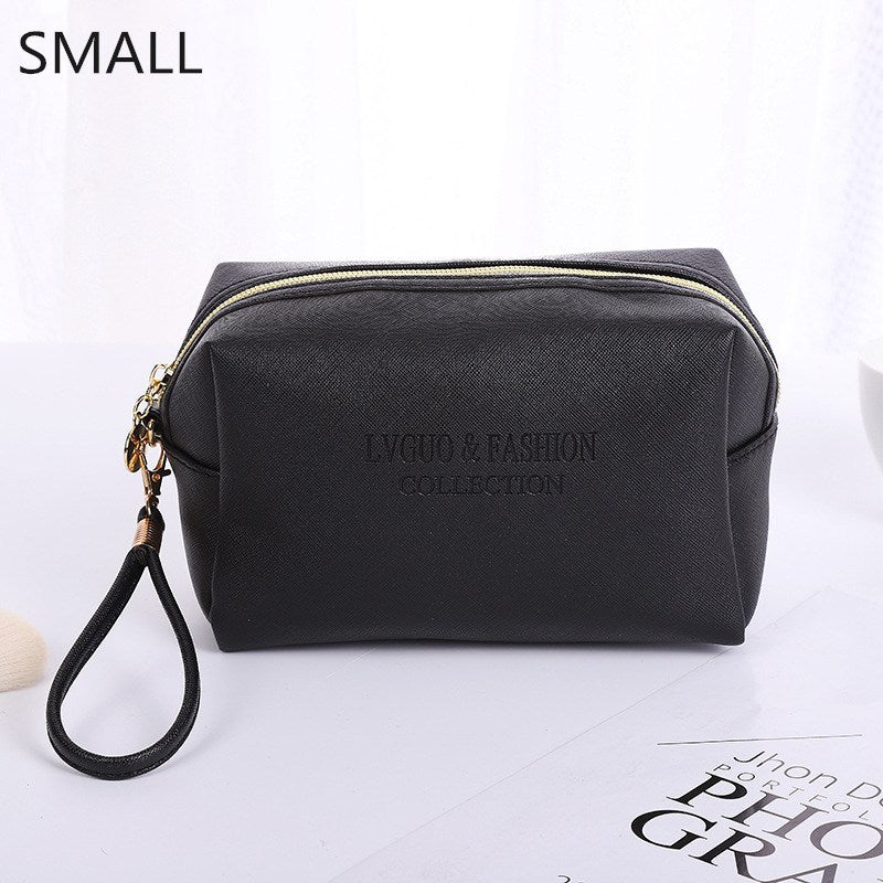 PURDORED 1 Pc  Large Women Cosmetic Bag PU Leather Waterproof  Zipper Make Up Bag Travel Washing Makeup  Organizer Beauty Case