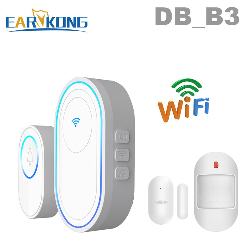 Wireless Doorbell WiFi Alarm System Intelligent Wireless Doorbell Strobe Siren Tuyasmart app 58 sound 433MHz wireless detectors