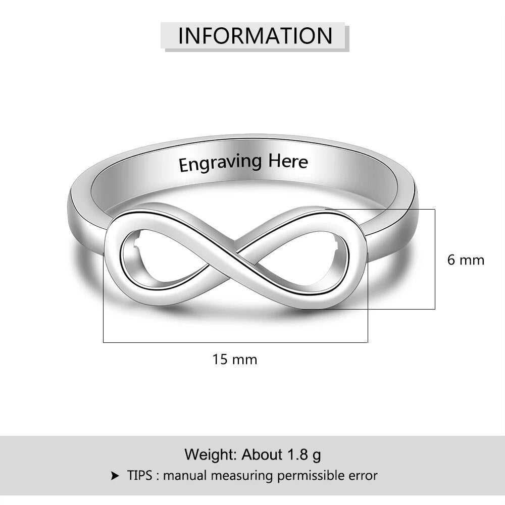 JewelOra Silver Color Infinity Love Knot Rings for Women Custom Personalized Engrave Name Promise Ring Anniversary Gifts