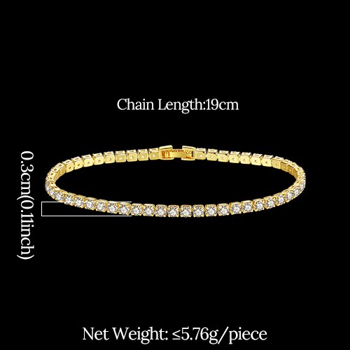 JINSE Gold Color Cubic Zirconia Tennis Bracelets For Men Women Fashion Jewelry Crystal Bracelet Bangle Pulseira Feminina