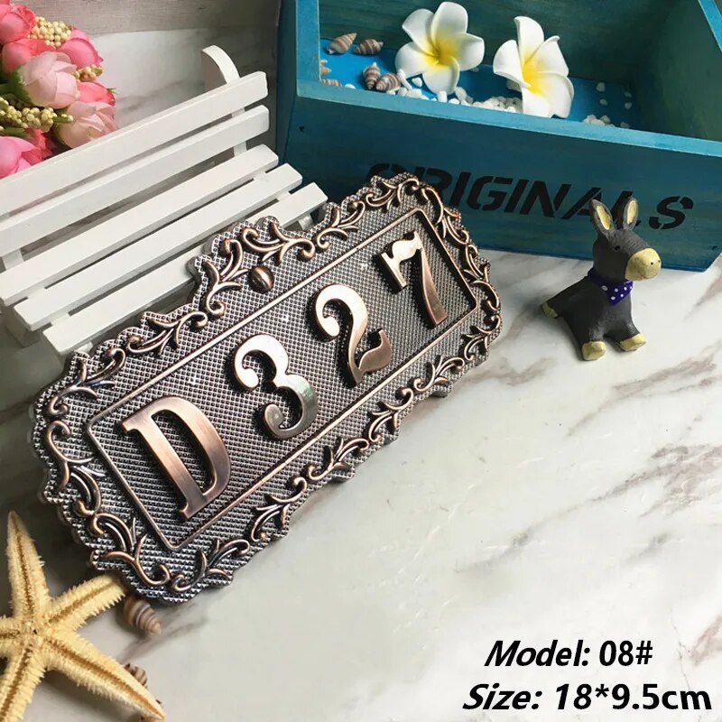 Imitation Metal Bronze House Number ABS Plastic Door Plate Custom Sign Door Number Sticker For Hotel Apartment Villa Door Plate