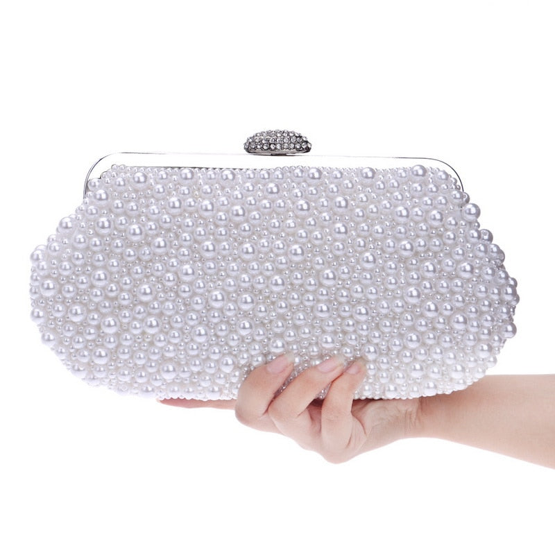 Women messenger beaded women vintage evening bags imitation pearl shell women bag shoulder bags,diamonds clutch bag for wedding