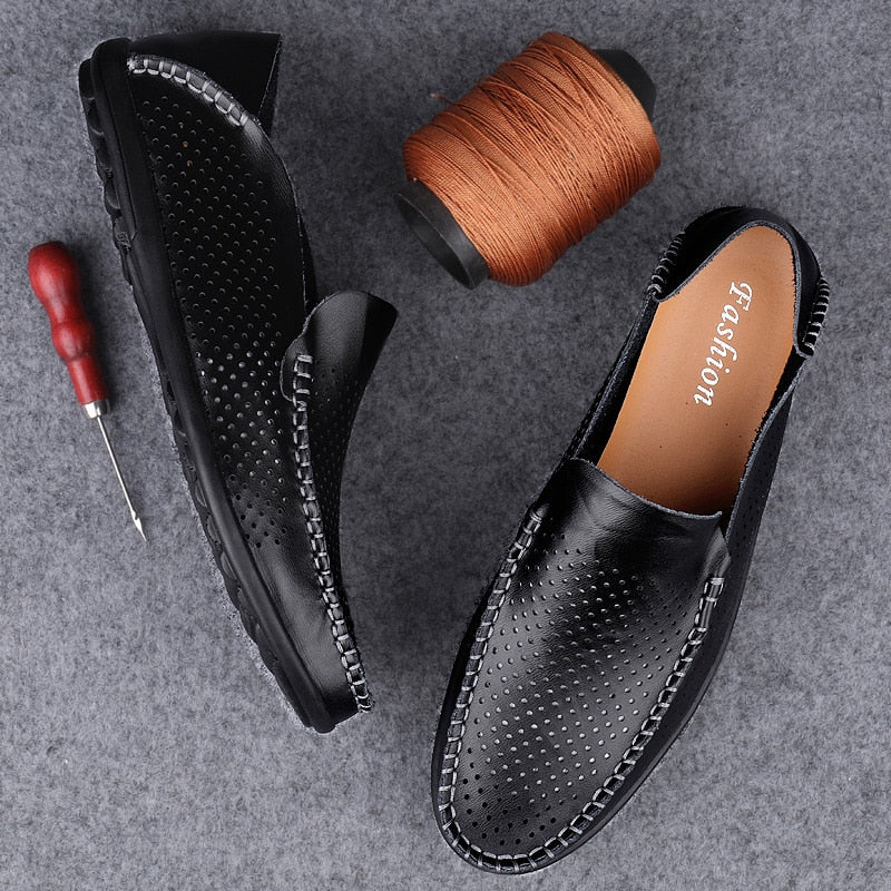 Summer Genuine Leather Shoes Men Comfortable Mesh Men Loafers Casual Shoes Men Flats Hot Sale Driving Shoes Moccasins Plus Size