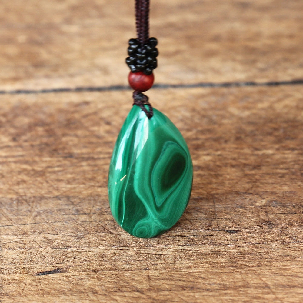 Malachite Water Drop Pendant Necklace Natural Stone Yoga Macrame Energy Necklace Women Men Fashion Jewelry Accessories