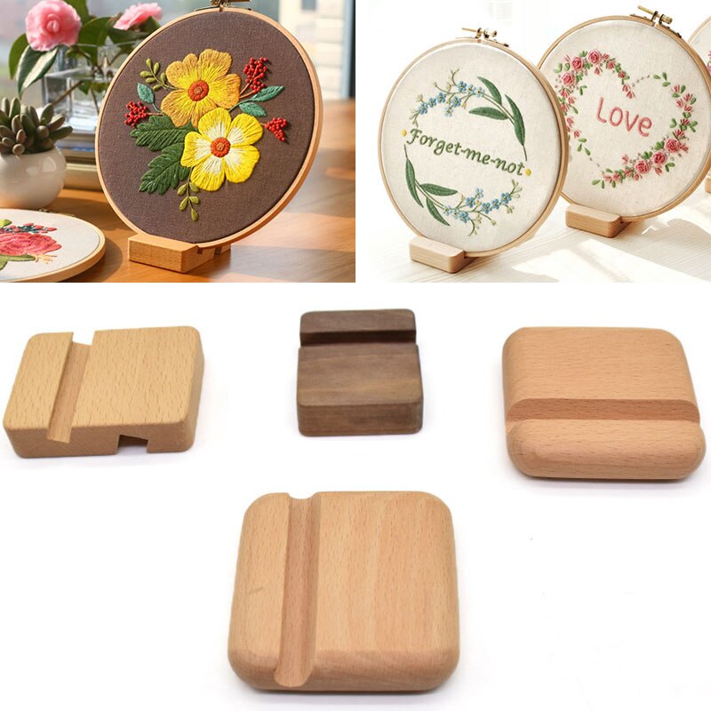 Beech Wooden Mobile Phone Stand Holder Creative Mobile Phone Bracket Embroidery Hoop Desk Solid Wood Base Handicrafts Display